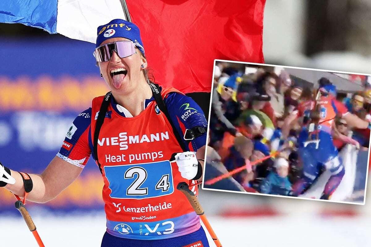 Plötzlich bricht der Zaun! Biathlon-Weltmeisterin muss fallenden Fans ausweichen