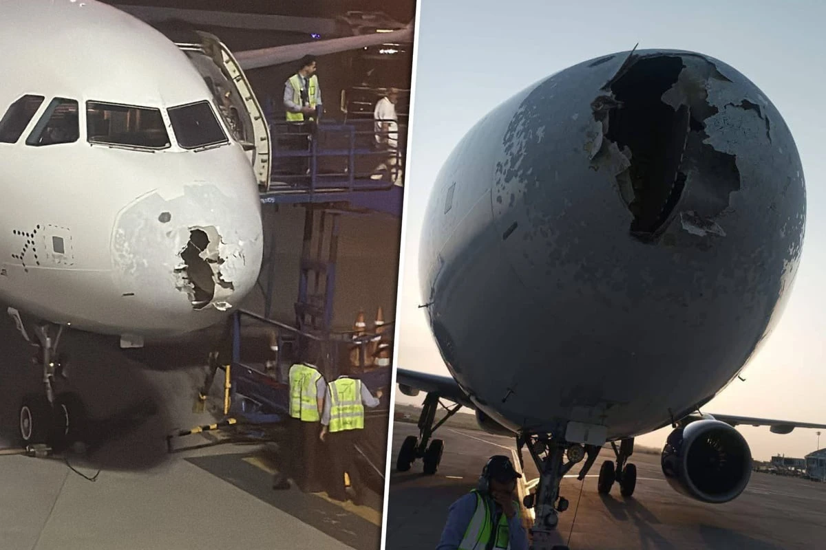 Hagel zerfetzt Flieger-Front: Passagiere geschockt - 