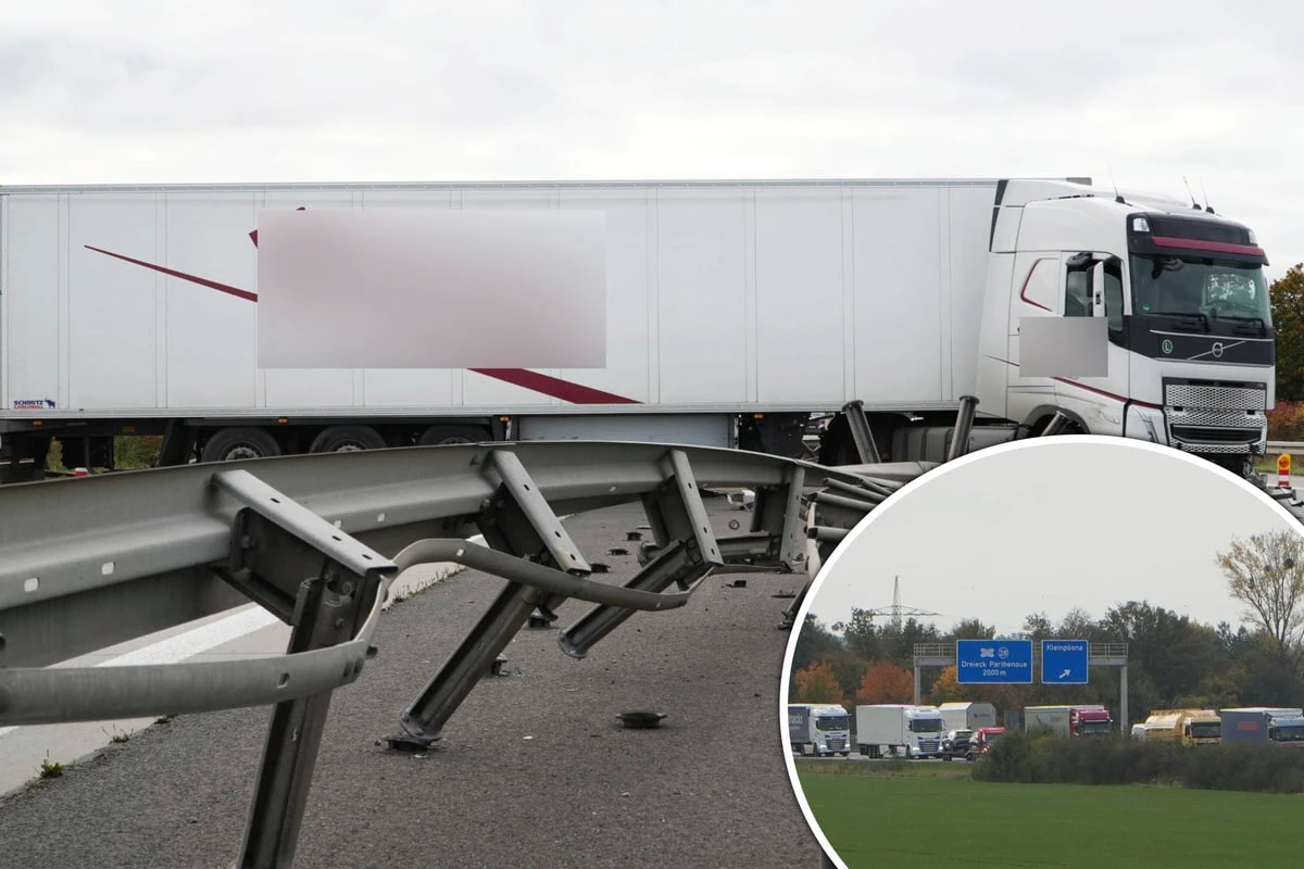 Lkw durchbricht Mittelleitplanke auf der A14 bei Leipzig: Kilometerlanger Stau