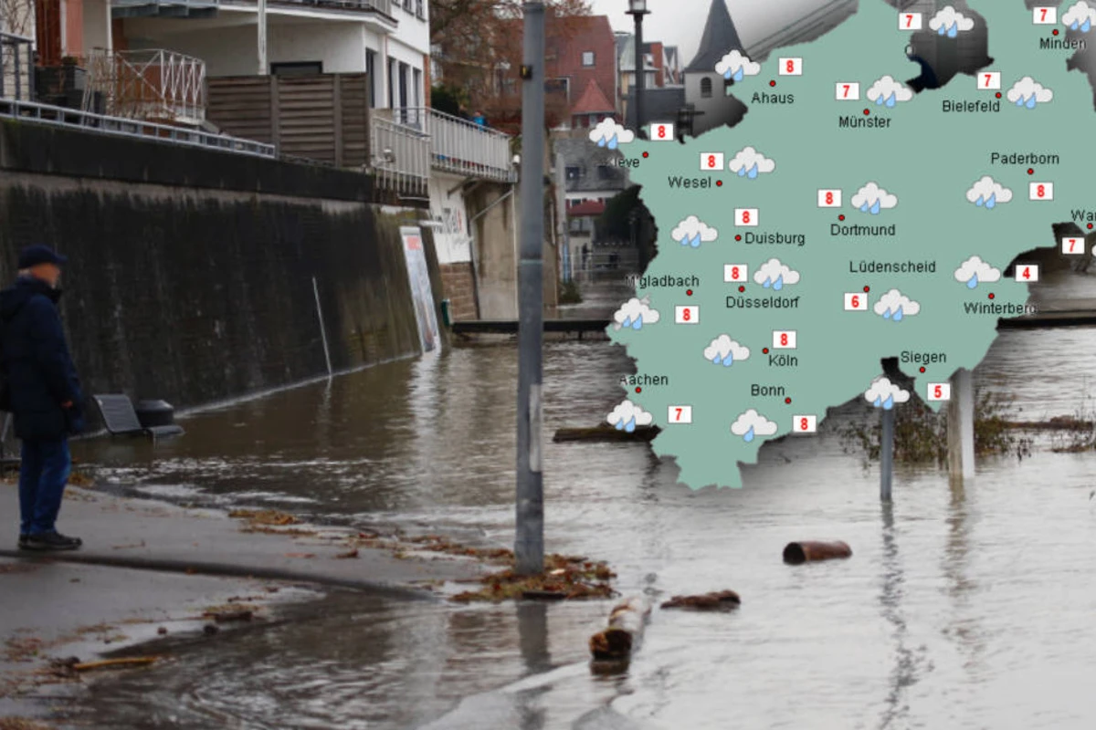Trüber Wochenstart in NRW: Hochwasser in Köln geht langsam zurück