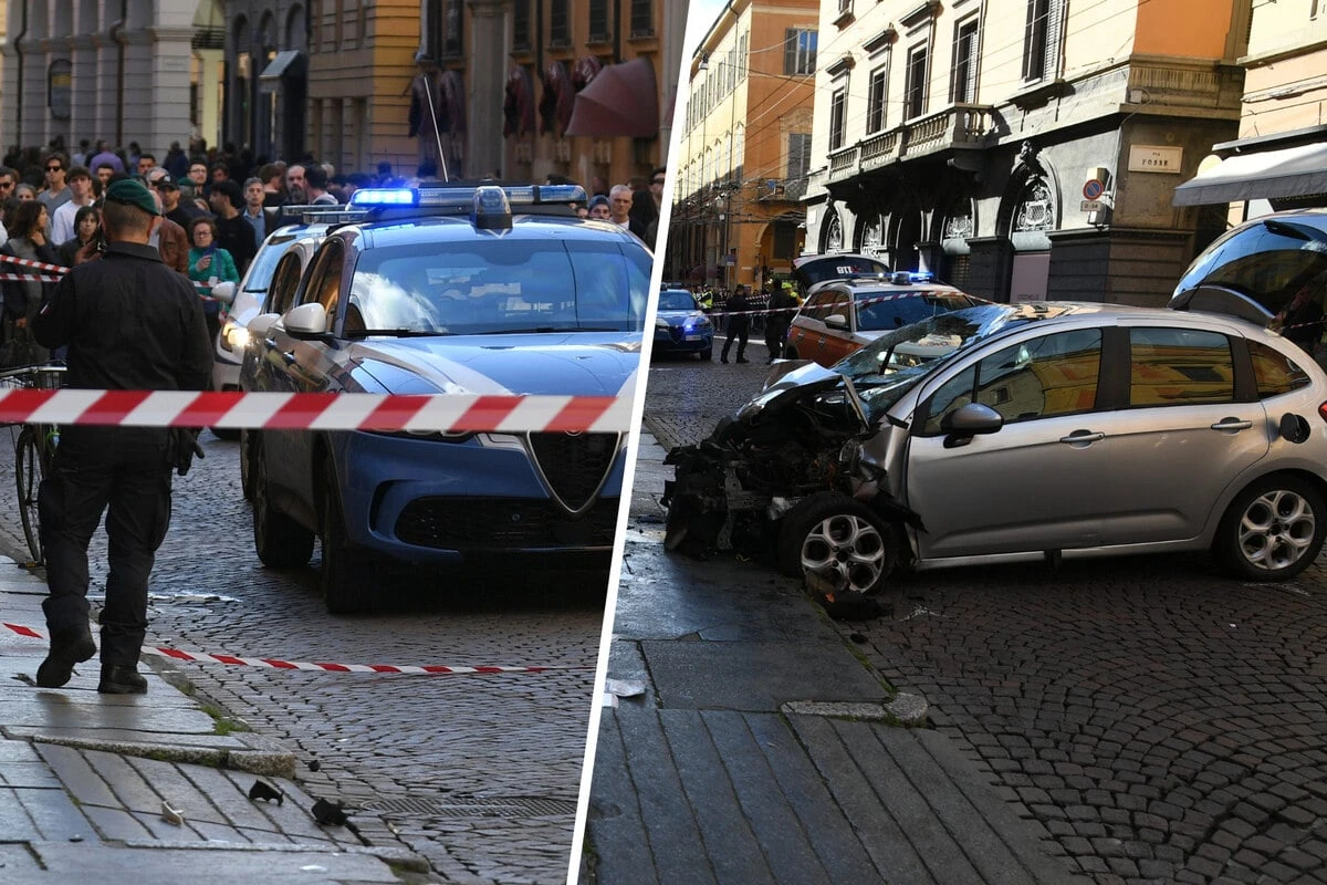Auto rast in Menschenmenge, Fahrer flieht mit Messer