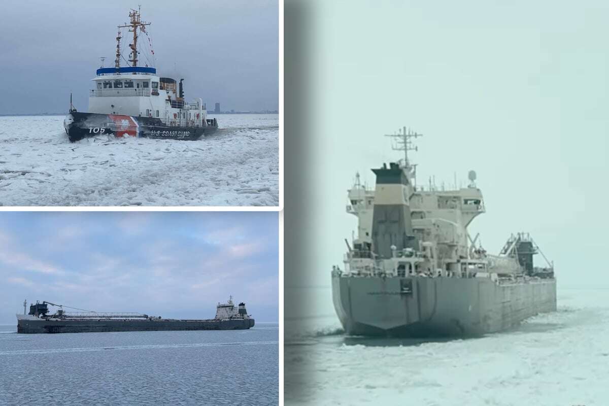 Festgefroren: Frachtschiff im Eis gefangen