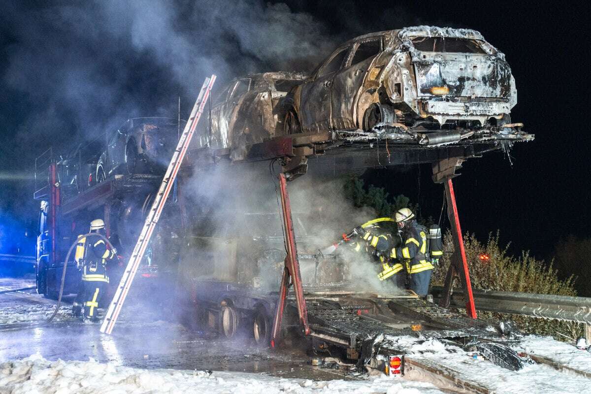 Autotransporter in Flammen: A7 stundenlang gesperrt