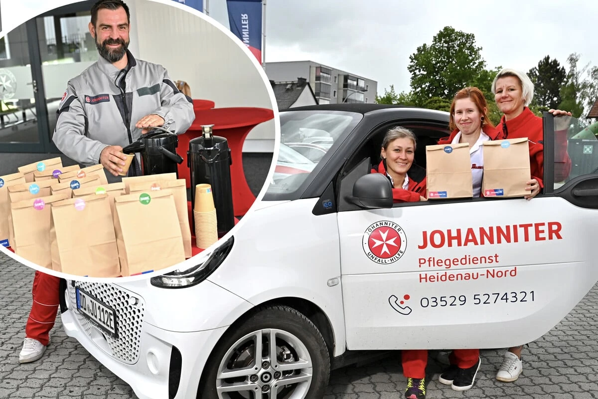 Johanniter überraschen die Pfleger: Ein Dankeschön zum Anbeißen