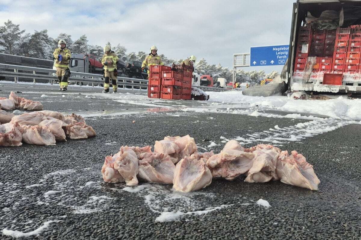 Anhänger voller Hähnchen brennt auf der A10 lichterloh: Lkw-Fahrer reagiert genau richtig