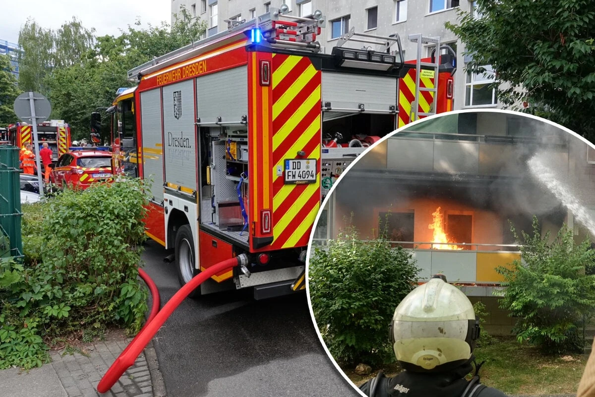 Feuer im Dresdner Westen: Flammen schlagen aus Plattenbau-Wohnung