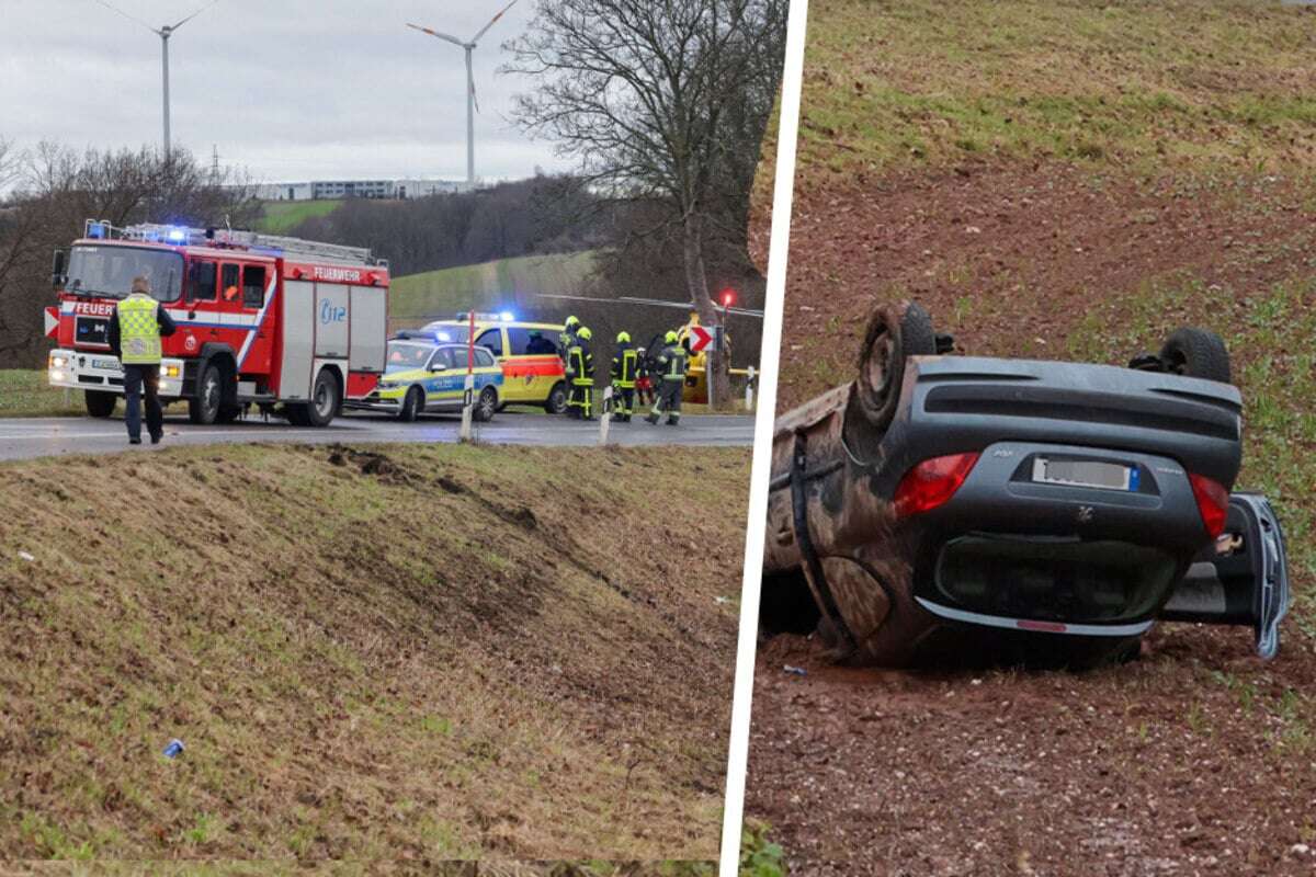 Peugeot stürzt Abhang hinunter und landet auf dem Dach