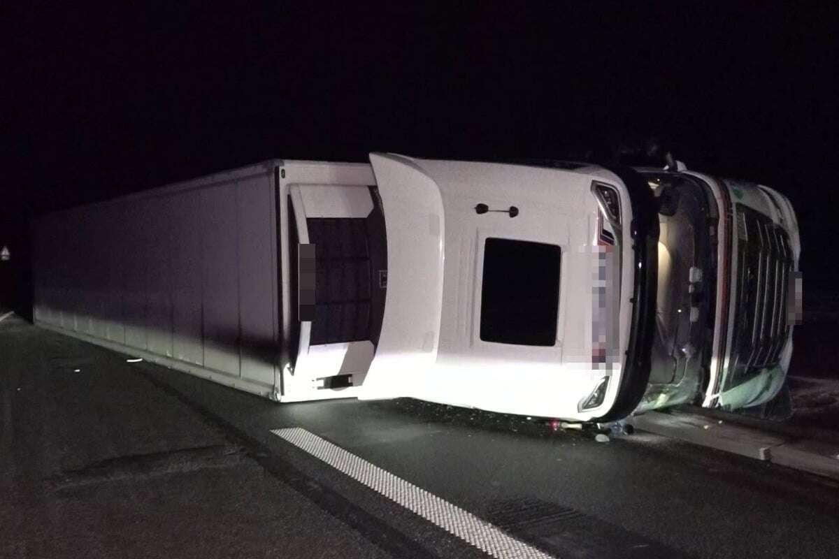 Lastwagen kippt auf A21 um! Mehr als 20 Tonnen Schweinehälften wandern in den Müll