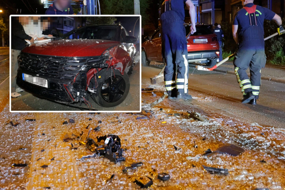 Unfall in Chemnitz: Hyundai zerlegt Haltestelle von Straßenbahn