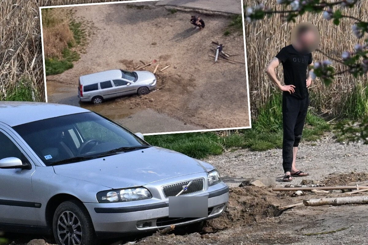 Ausflug geht schief: Lettisches Paar bleibt mit Auto in sächsischem See stecken