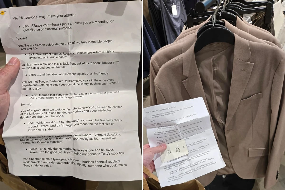 Mann staunt nicht schlecht darüber, was er in Sakko-Tasche bei H&M findet