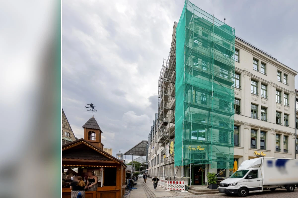 Fassadenteile fielen auf Straße! Gebäude am Chemnitzer Markt eingerüstet