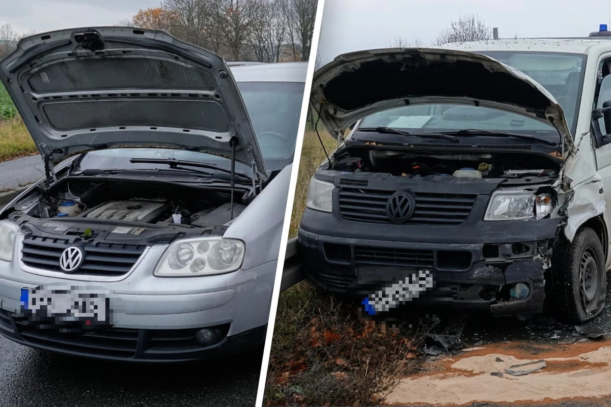 Crash zwischen Transporter und VW Touran in Bannewitz: B170 gesperrt