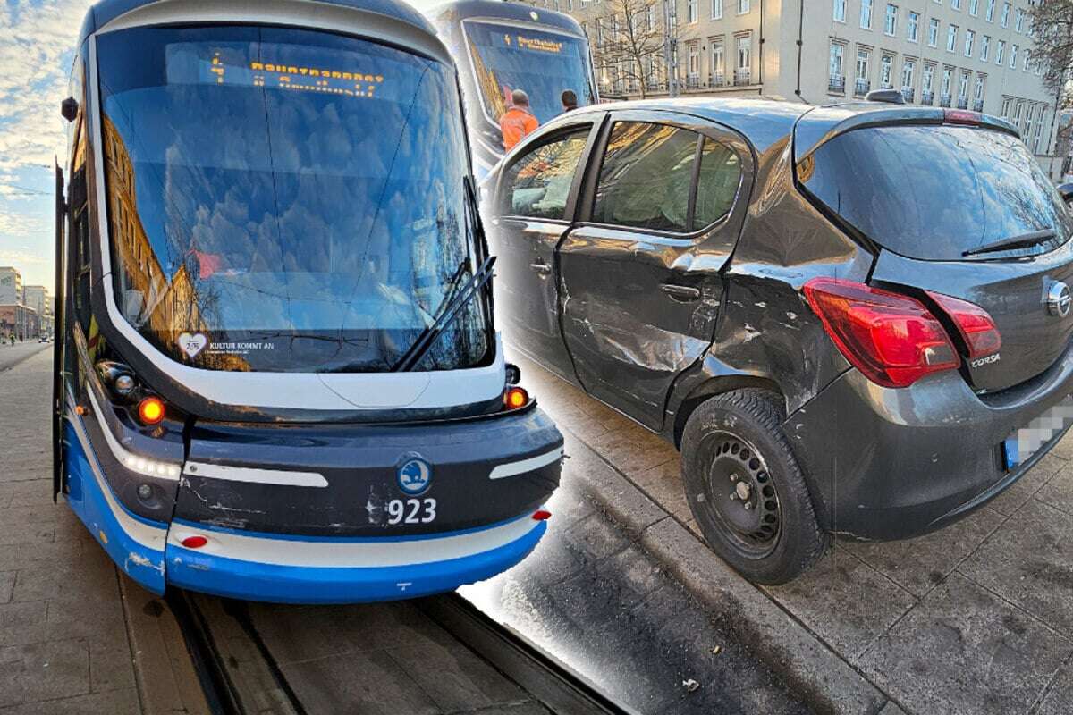 Wendemanöver in Chemnitz geht schief: Opel kracht gegen Straßenbahn