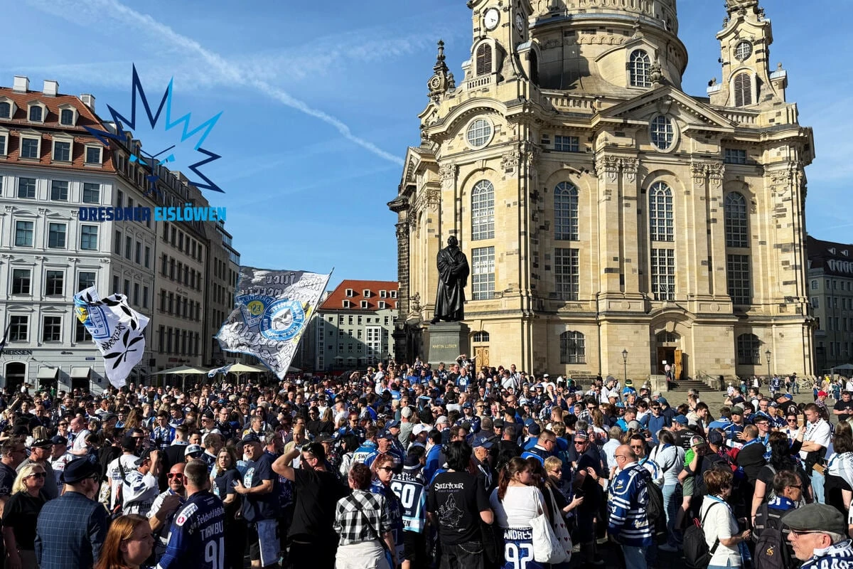 Eislöwen feiern riesige Aufstiegsparty in Dresden