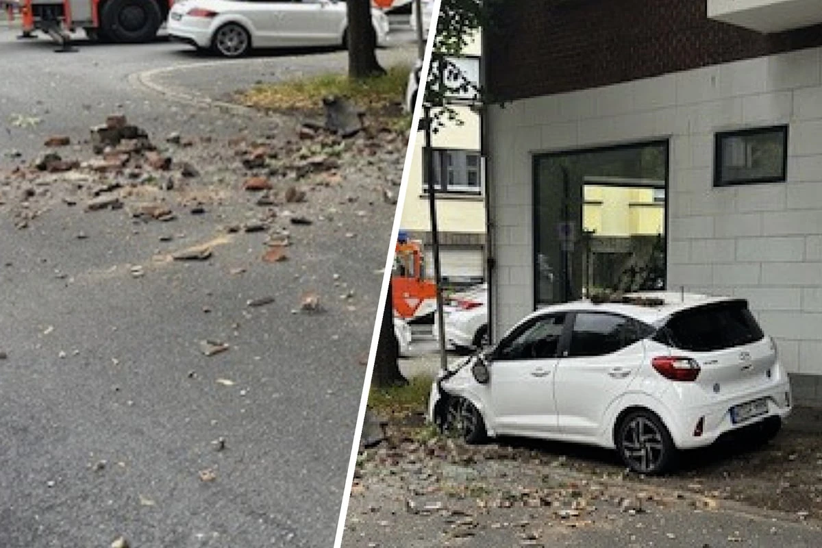 Böse Überraschung: Schornstein stürzt auf Auto