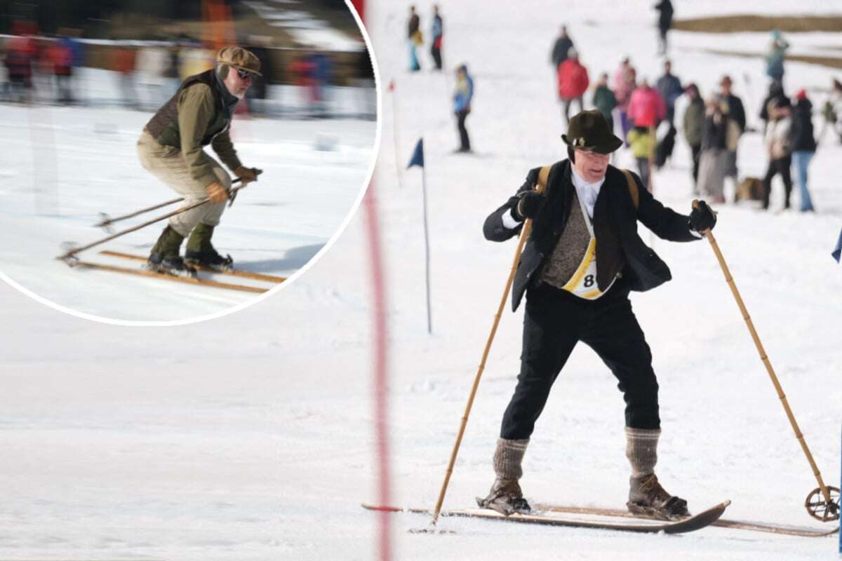 Stilechte Kleidung und alte Holzski: Nostalgie-Skirennen im Erzgebirge