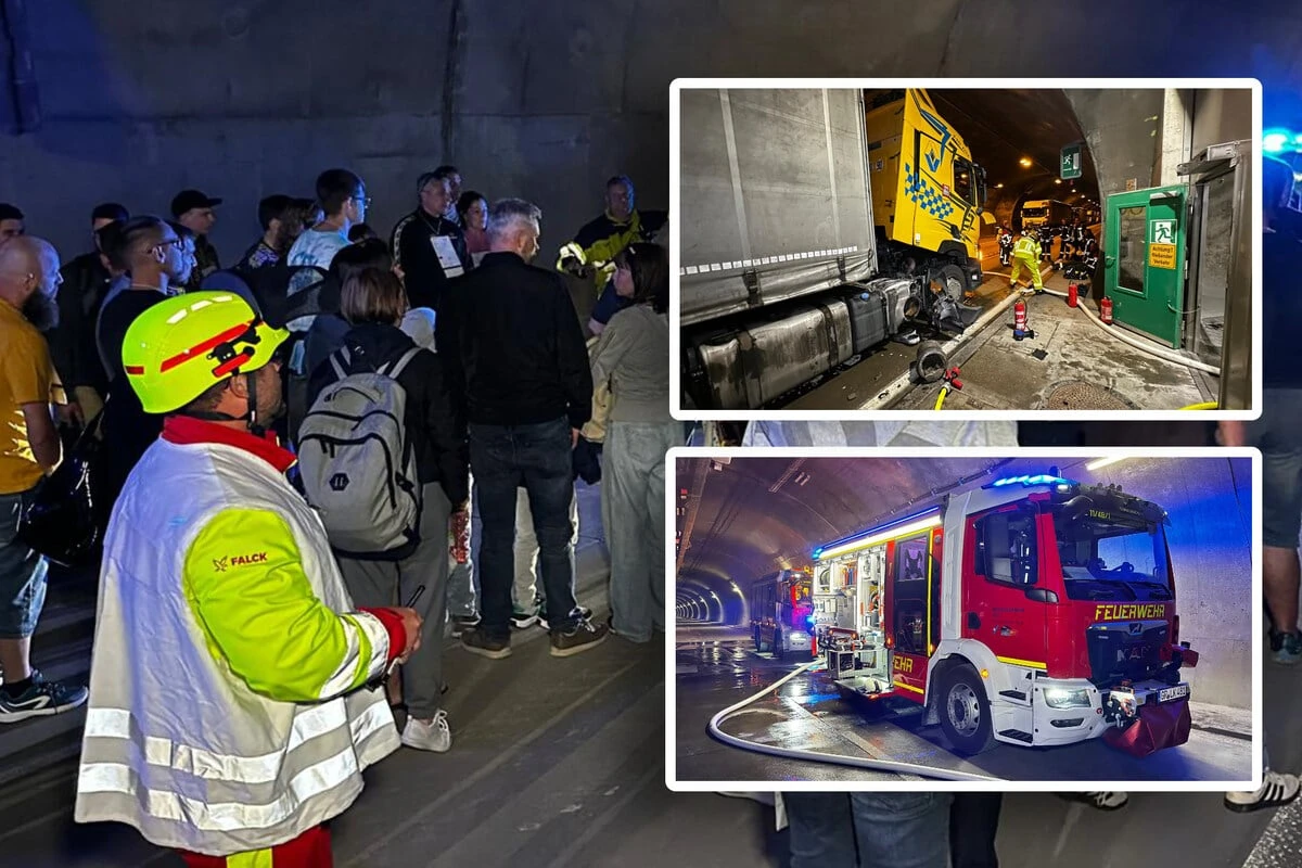 Feuer in sächsischem Autobahntunnel: Lkw steht in Flammen - 200 Menschen sofort evakuiert