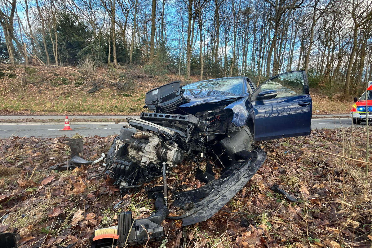 Autofahrer kracht nach Ausweichmanöver heftig gegen Baum: Motorblock reißt ab