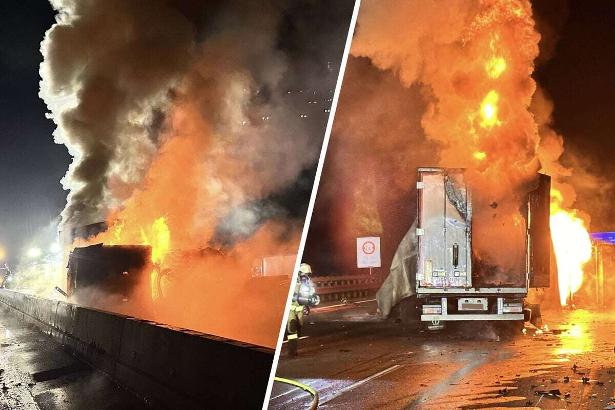 Meterhohe Flammen auf der A8: Brennender Laster sorgt für Vollsperrung!