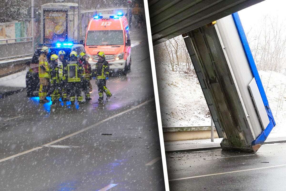 Lkw bleibt an Brücke hängen: Container abgerissen, Vollsperrung!