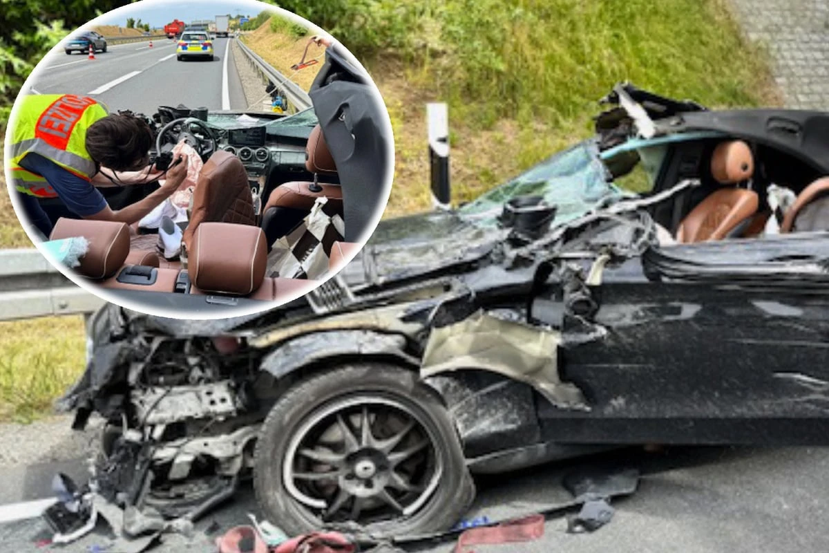 Schwerer Unfall auf A17: Mercedes-Fahrer schwer verletzt, C-Klasse bloß noch ein Wrack