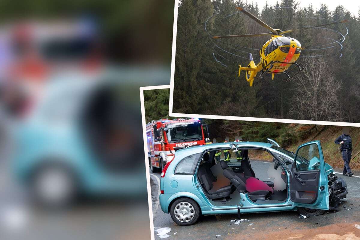 Auto gerät auf Gegenfahrbahn: Drei Menschen schwer verletzt, Hubschrauber im Einsatz