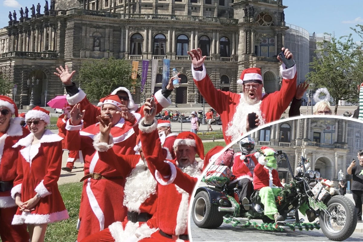 Bei der Hitze: Warum fahren hier Weihnachtsmänner durch Dresden?