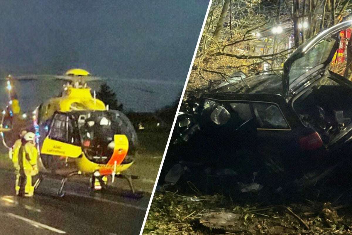 Verletzter mit Äxten und Scheren aus Auto befreit: Hubschrauber im Einsatz