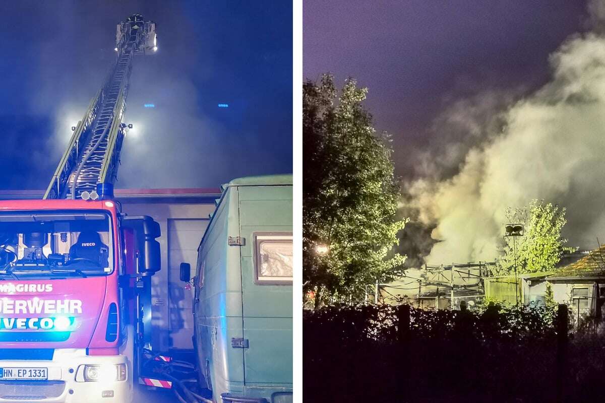 Explosion in Wohnwagen: Dann steht Lagerhalle in Flammen