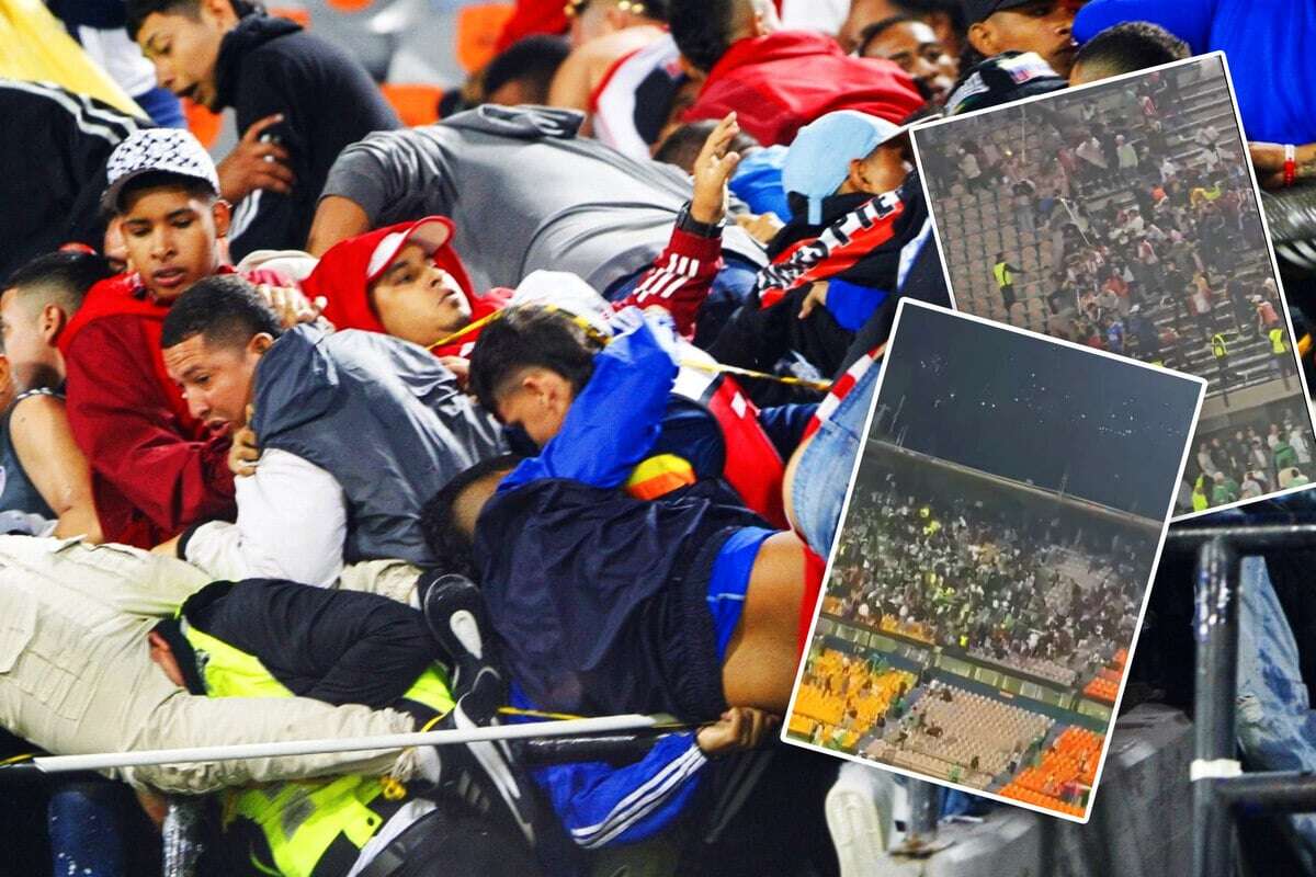 Macheten, Messer, Chaos! Fans springen auf Flucht vor Kampf von Tribüne