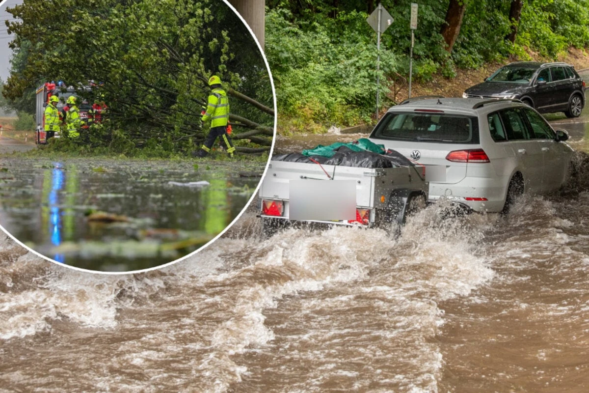 Unwetter zieht über Chemnitz und Umgebung: Straßen überflutet, Bäume umgekippt
