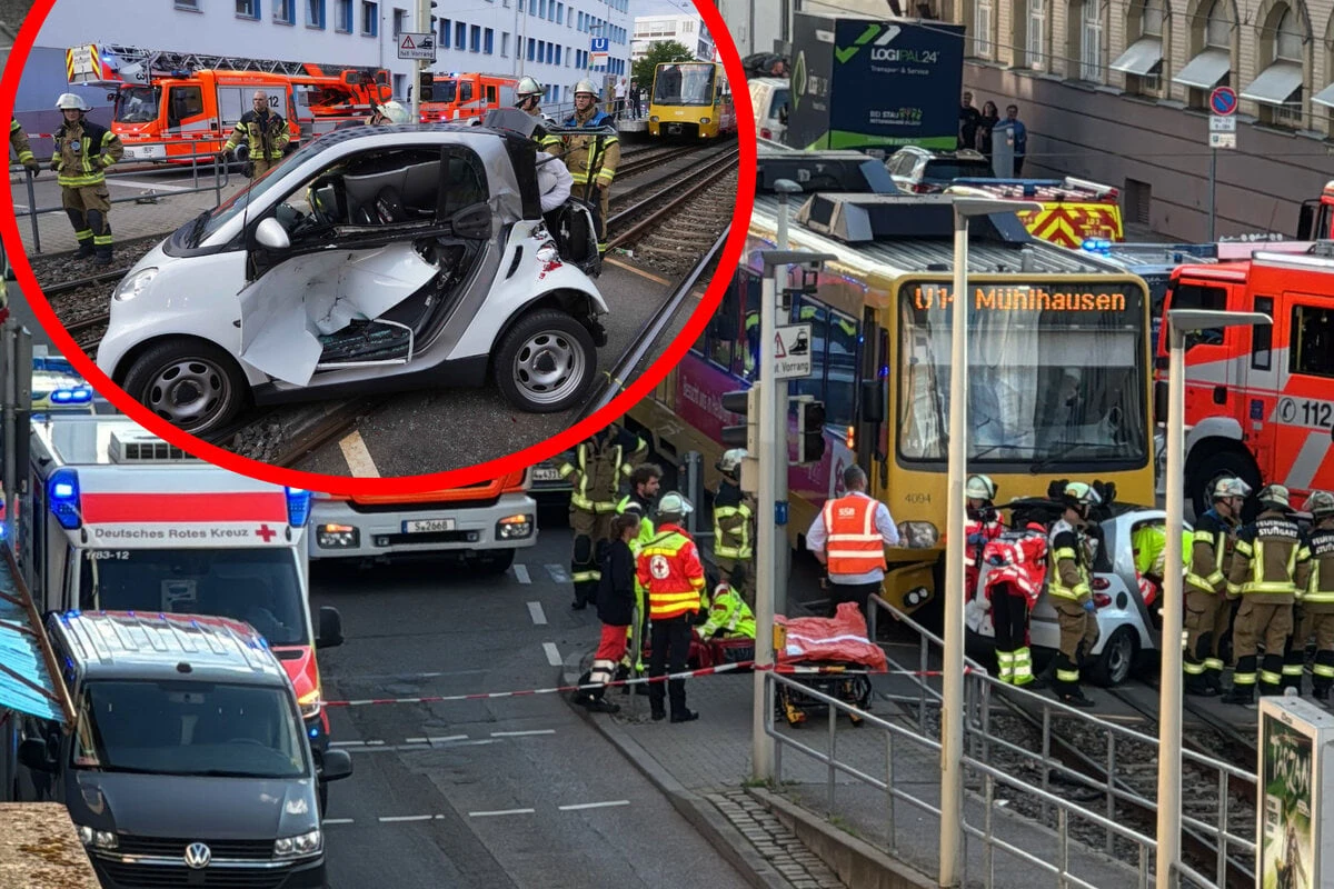 Smart von Stadtbahn mitgeschleift: Drei teils schwer Verletzte in Stuttgart