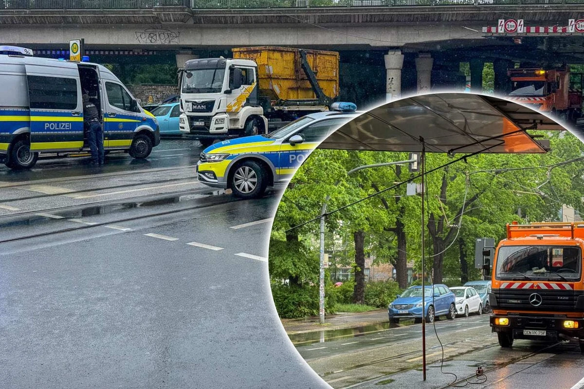 Absetzkipper reißt Oberleitung am Bischofsplatz herunter: Straße dicht!