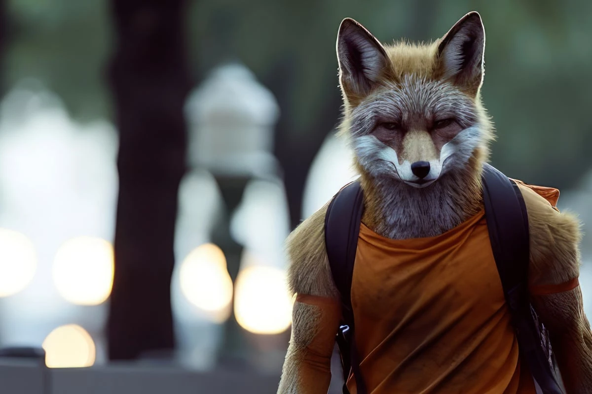 Mann im Fuchskostüm läuft durch Fußgängerzone, dann wird er von Menschengruppe angegriffen