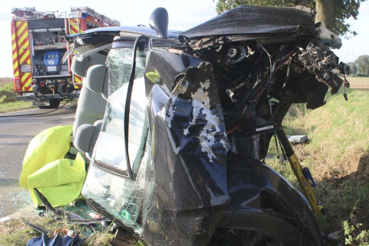 Gegen Baum geprallt: Autofahrer bei Frontalcrash eingeklemmt