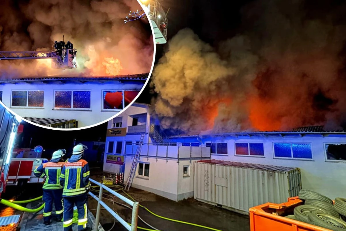 Großbrand in Werkstatt: Feuerwehr kämpft stundenlang gegen Flammenmeer