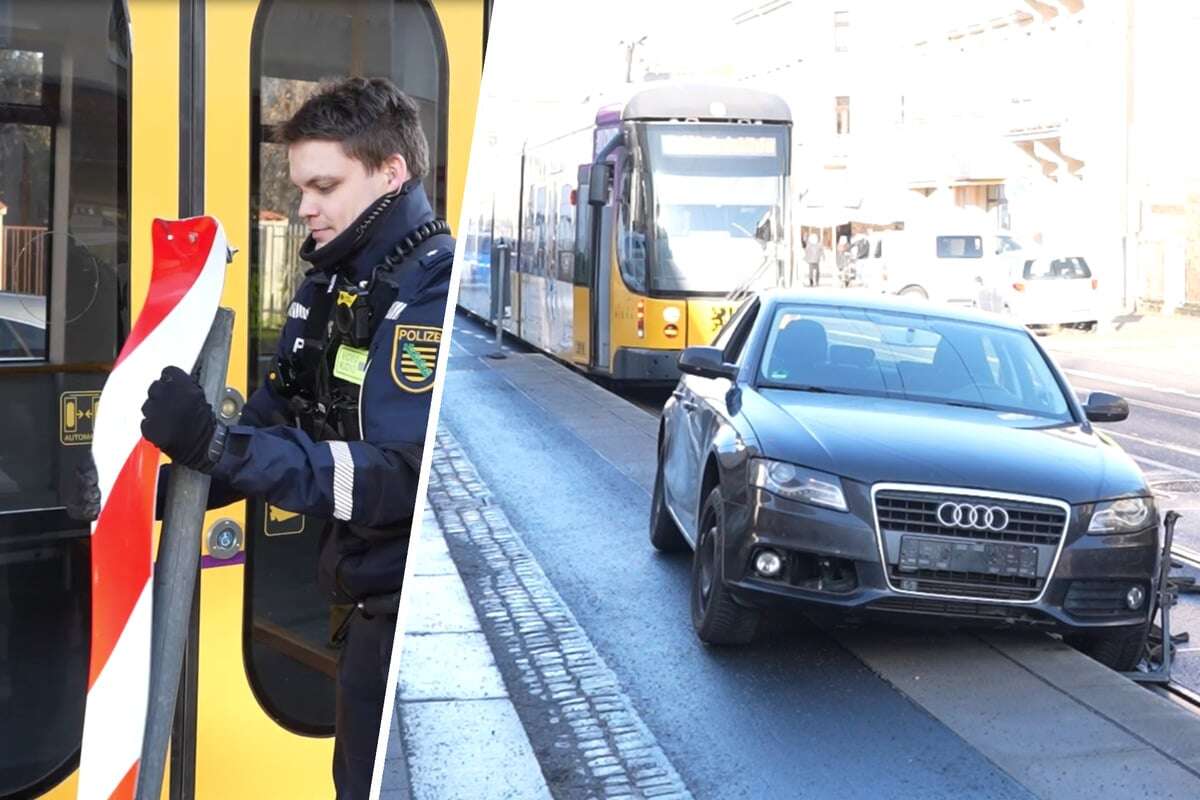 Unfall in Dresden: Audi-Fahrerin fährt Schild um und landet auf Bahnsteig