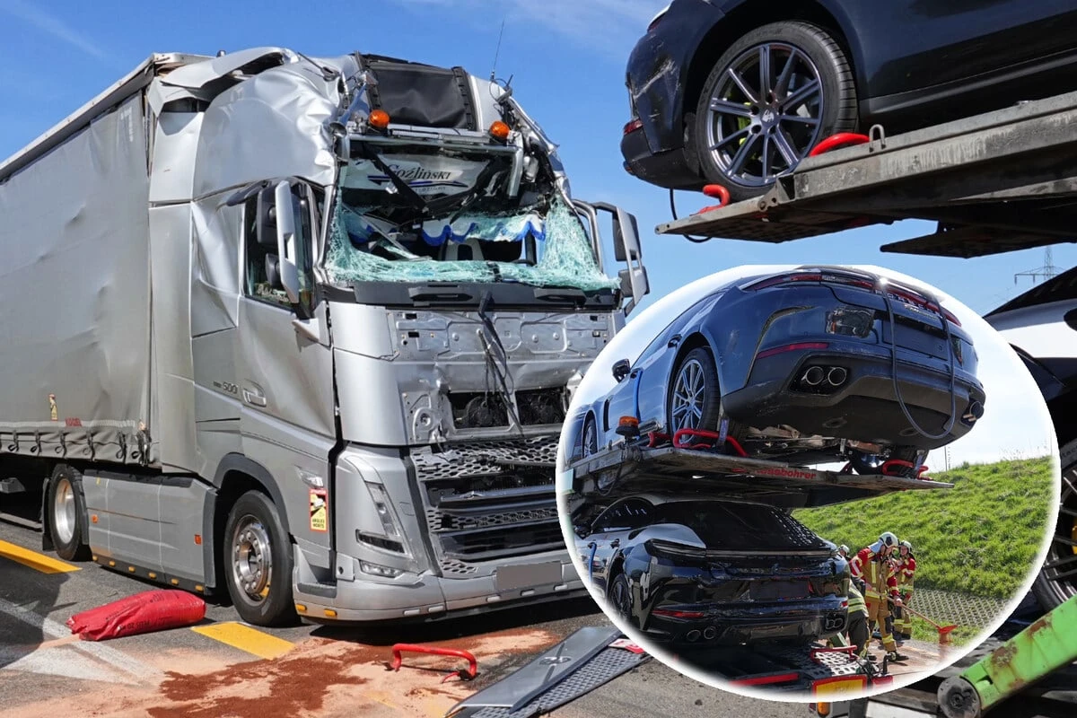 Stau nach Unfall auf A4: 36-Jähriger fährt Lastwagen voller Porsche ins Heck