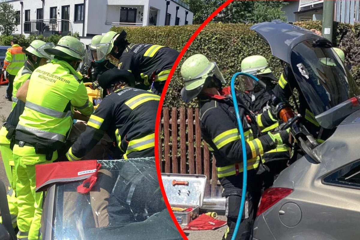 Unfall in München: Feuerwehr muss Opel Corsa aufschneiden