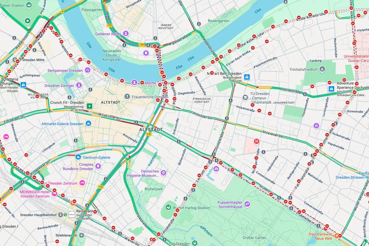 Dresden sieht rot: Warum macht Google Maps die Innenstadt heute zum Sperrgebiet?