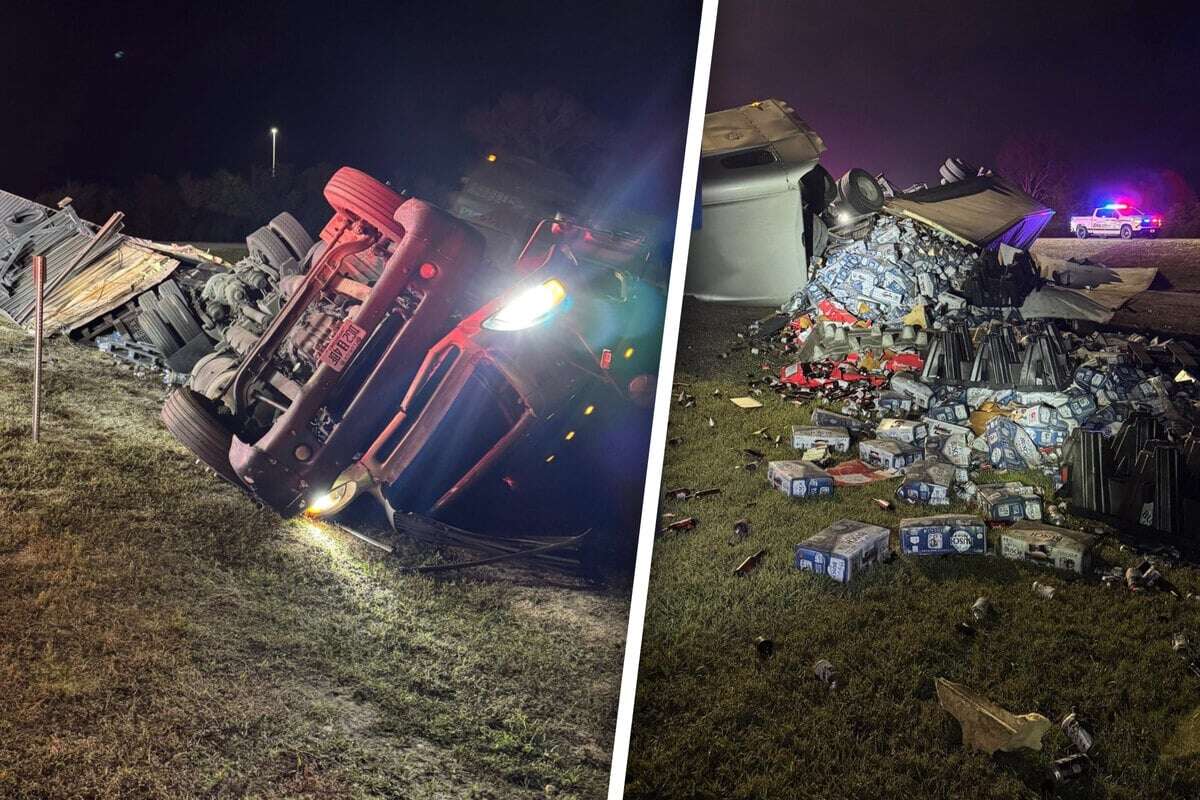 Sattelschlepper überschlägt sich und verliert dabei 20 Tonnen Bier