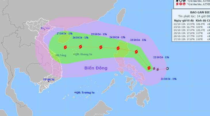 Bão Trami di chuyển nhanh vào Biển Đông, gió bão có thể mạnh cấp 10-11