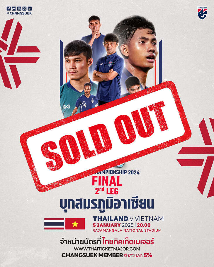 Vé chung kết lượt về ASEAN Cup tại Thái Lan bán hết sạch sau 3 tiếng