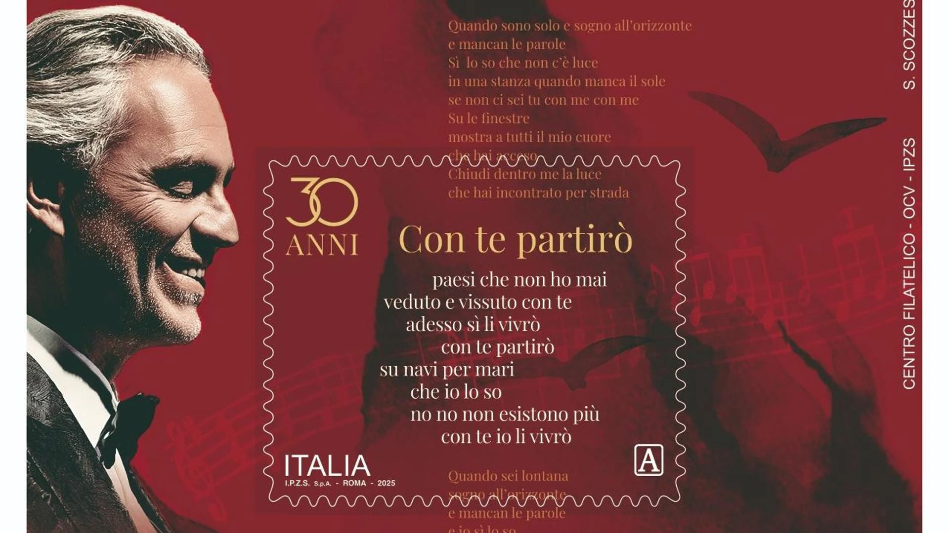 Mimit, nasce il francobollo per i 30 anni della canzone “Con te partirò”