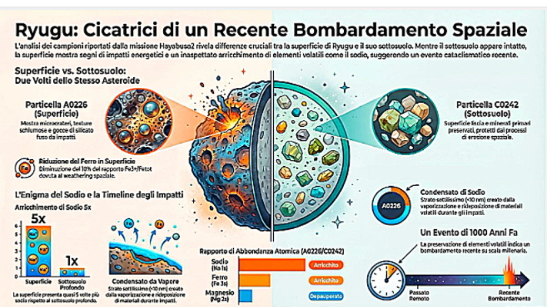 Una misterioso bombardamento di meteoriti sull’asteroide Ryugu