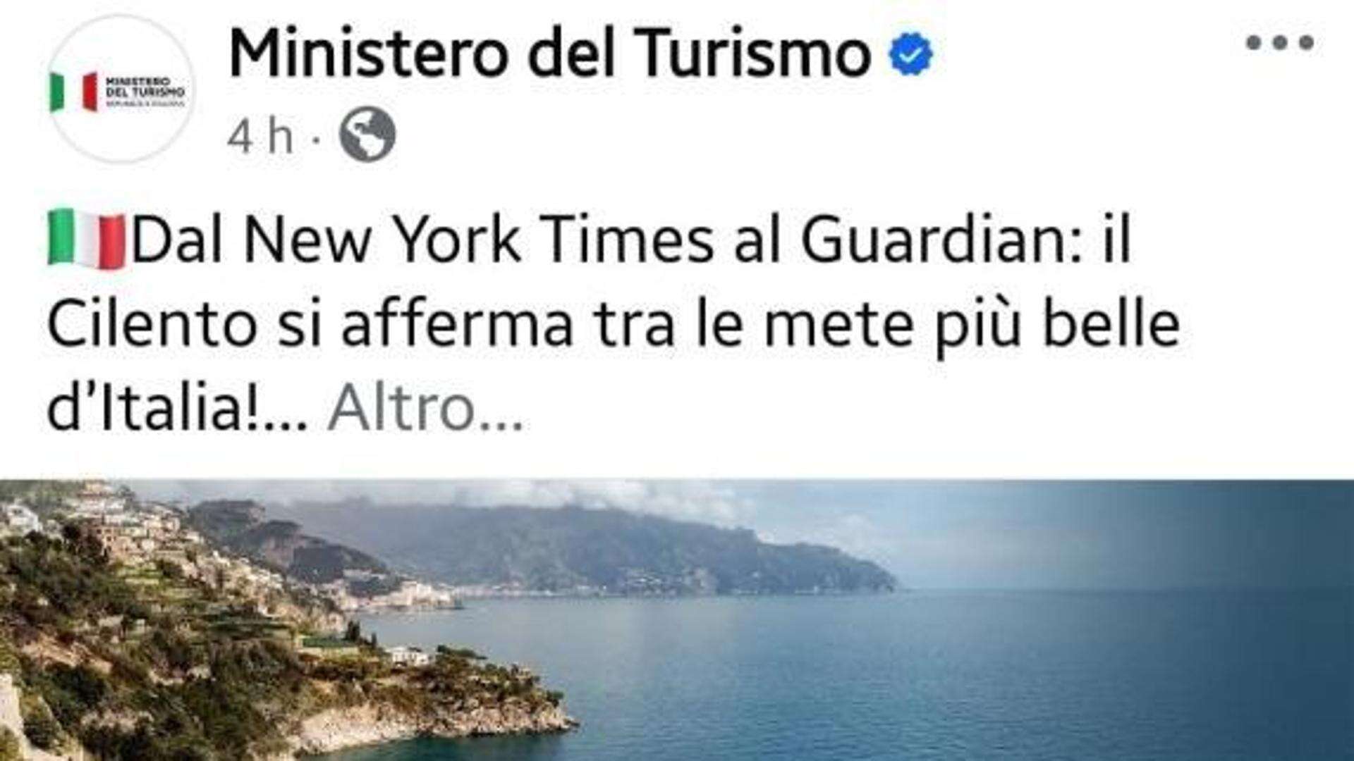 Il Ministero della Santanchè celebra il Cilento dopo un articolo del Guardian ma è subito gaffe