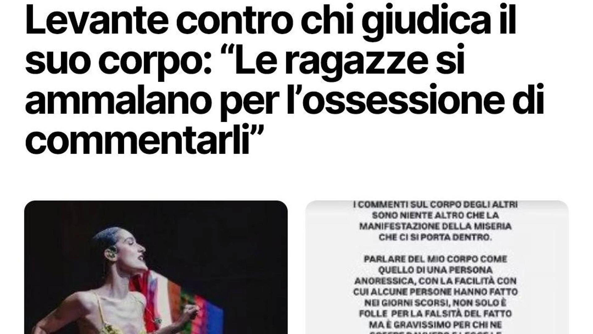 Levante: “Non sono anoressica, dovete smetterla di commentare i corpi delle donne”