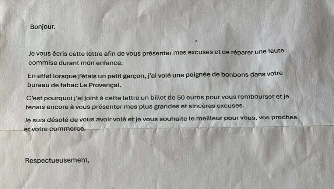 Gard : un buraliste reçoit une lettre d’excuses et 50 euros d’un homme qui lui a volé des bonbons quand il était enfant