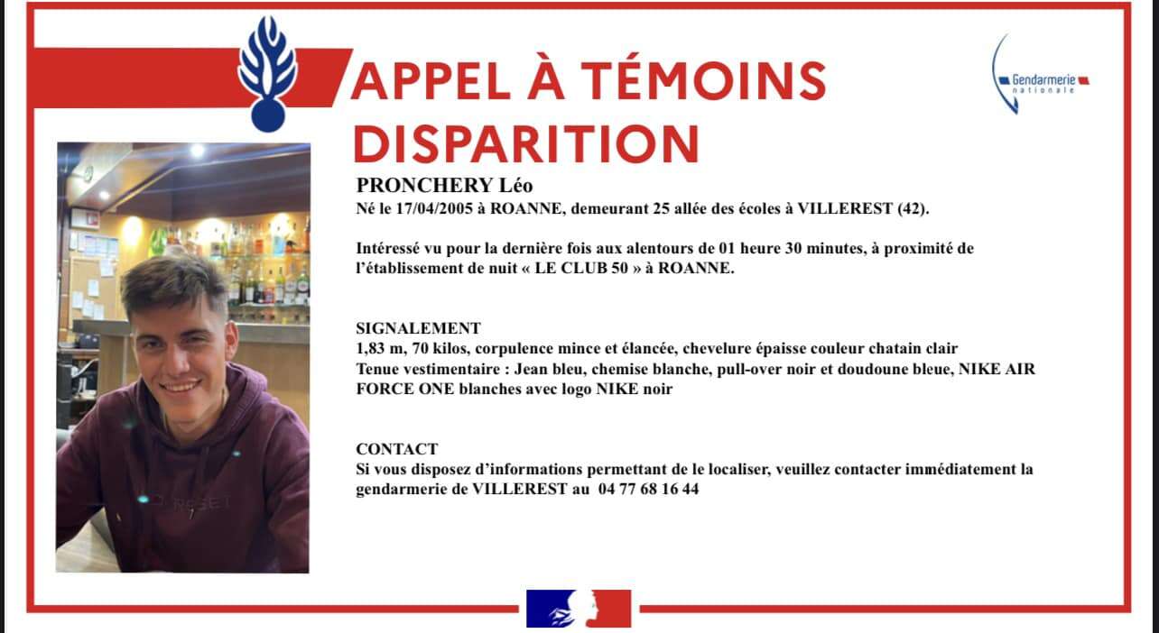 Un appel à témoins pour retrouver Léo, 19 ans, porté disparu à Roanne